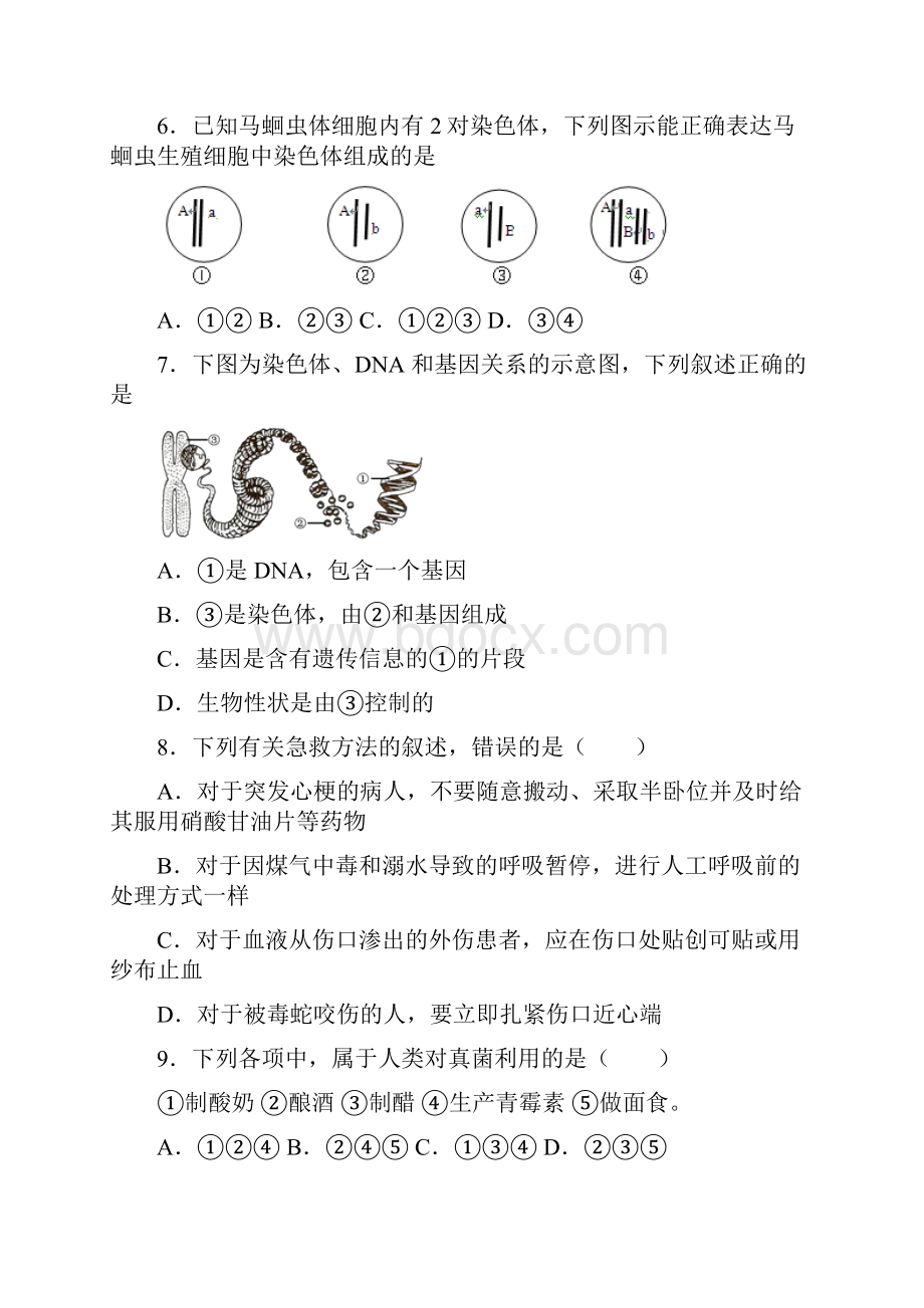 山东省日照市东港区初中学业水平考试模拟试题生物试题word版 含答案.docx_第2页