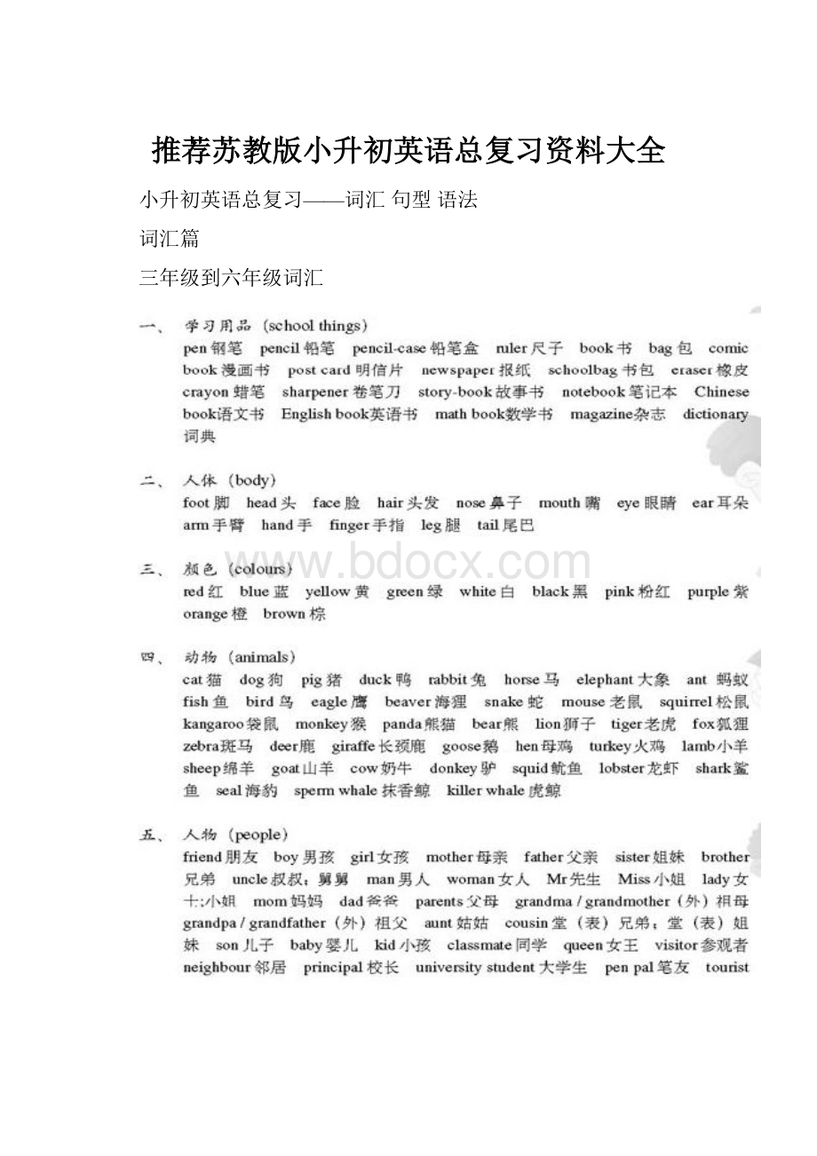 推荐苏教版小升初英语总复习资料大全.docx_第1页