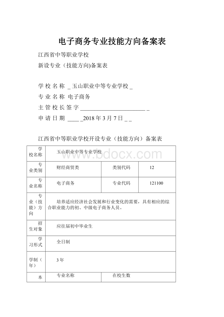 电子商务专业技能方向备案表.docx