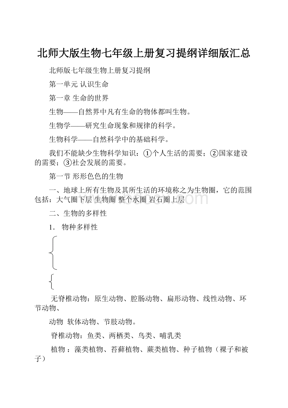 北师大版生物七年级上册复习提纲详细版汇总.docx_第1页