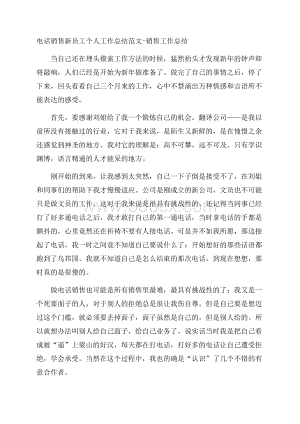 电话销售新员工个人工作总结范文销售工作总结.docx