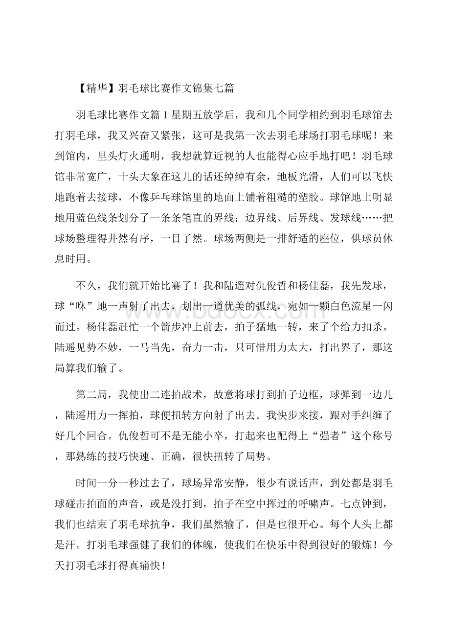 精华羽毛球比赛作文锦集七篇.docx