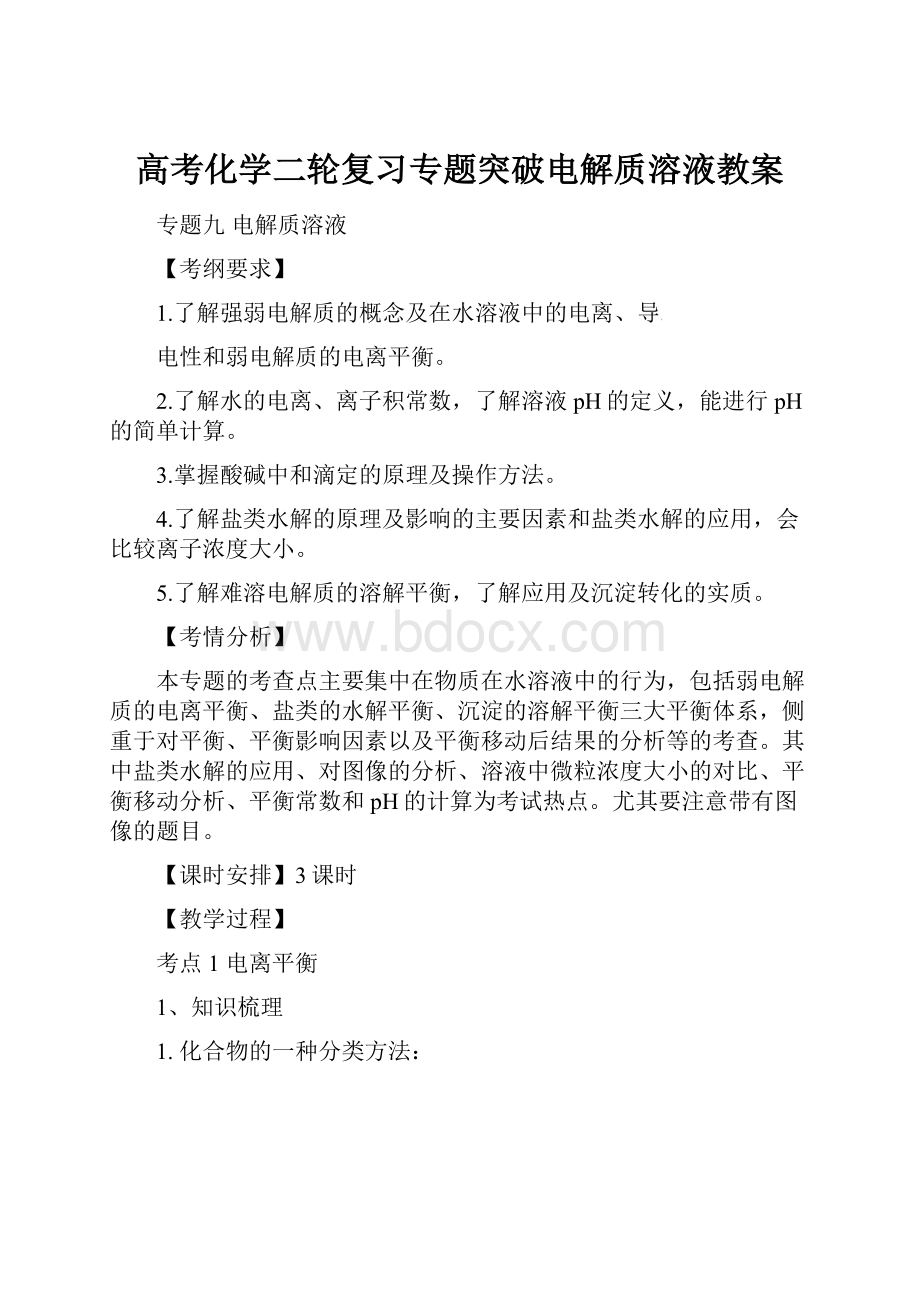 高考化学二轮复习专题突破电解质溶液教案.docx_第1页