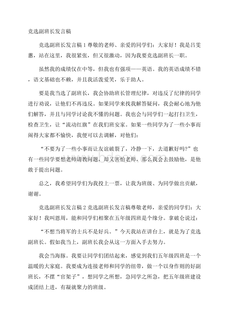 竞选副班长发言稿.docx