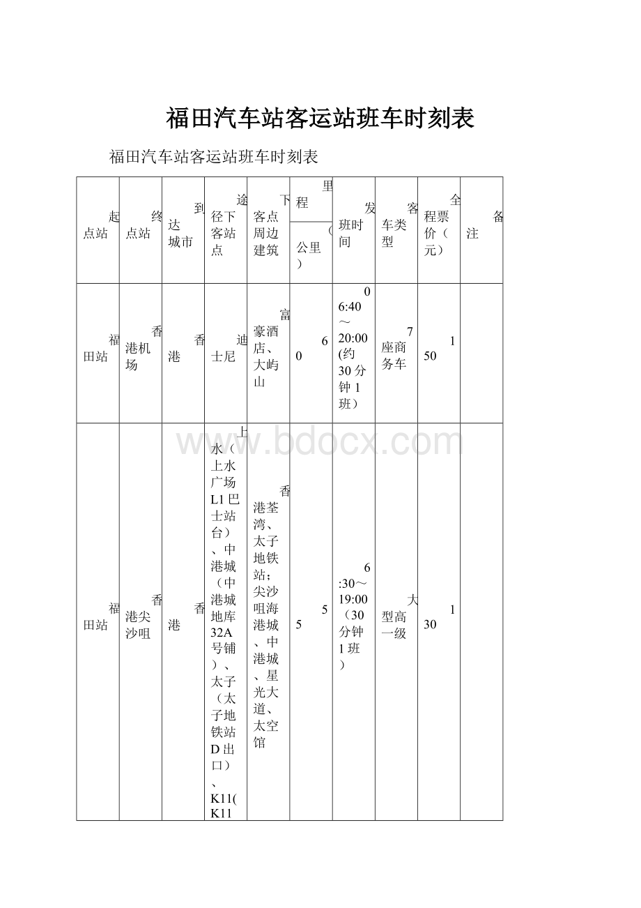 福田汽车站客运站班车时刻表.docx_第1页