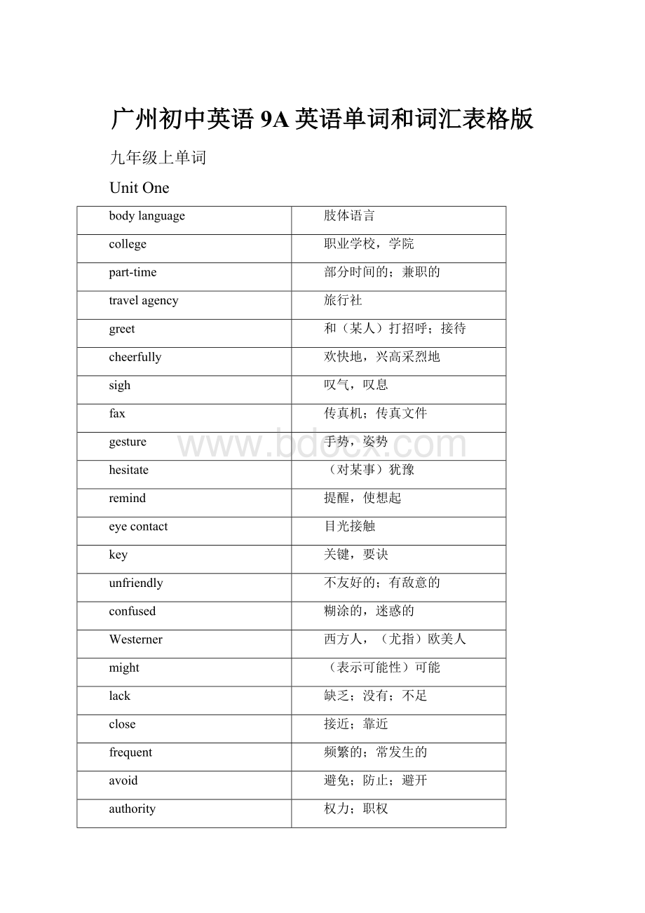 广州初中英语9A英语单词和词汇表格版.docx_第1页