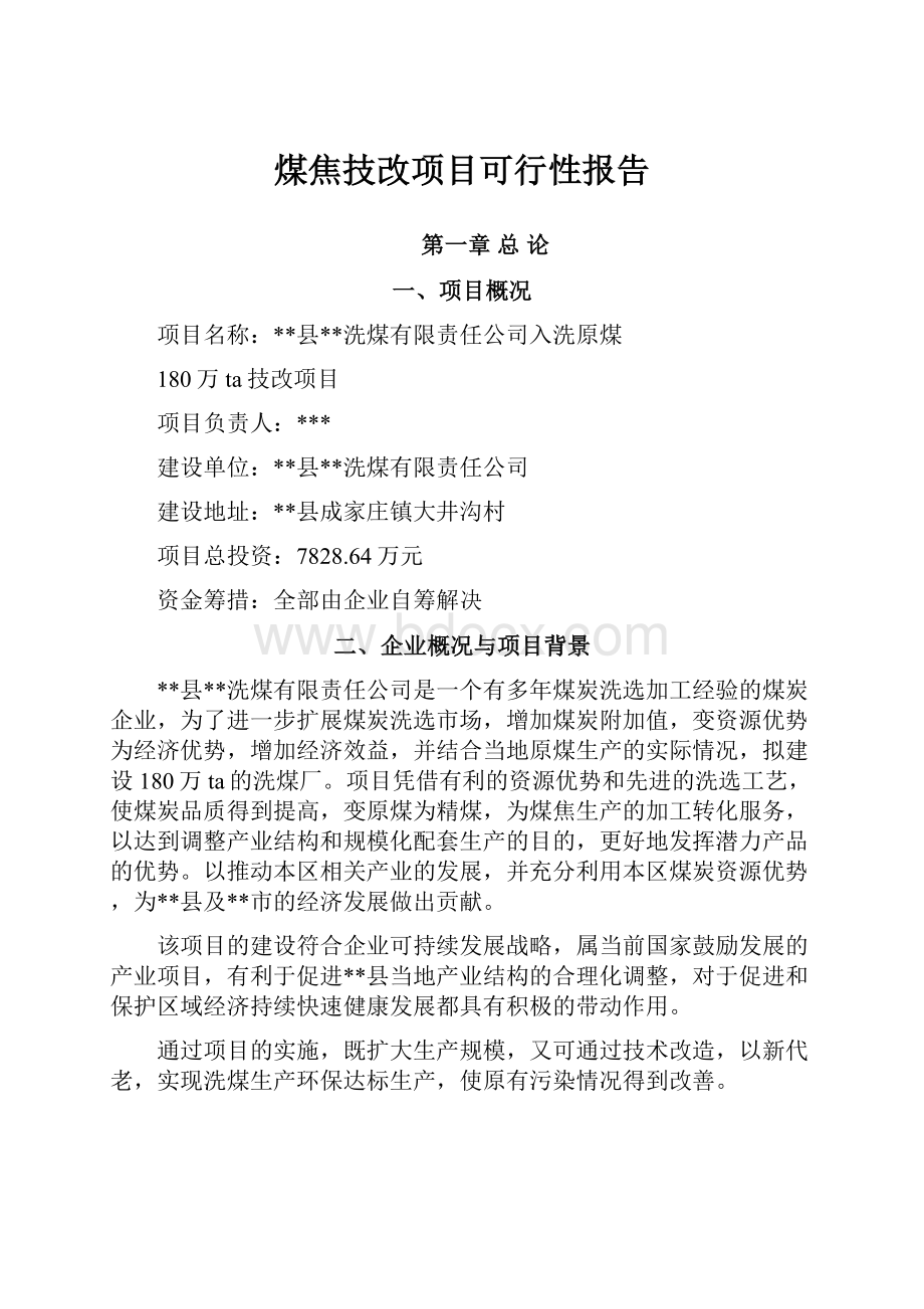 煤焦技改项目可行性报告.docx_第1页