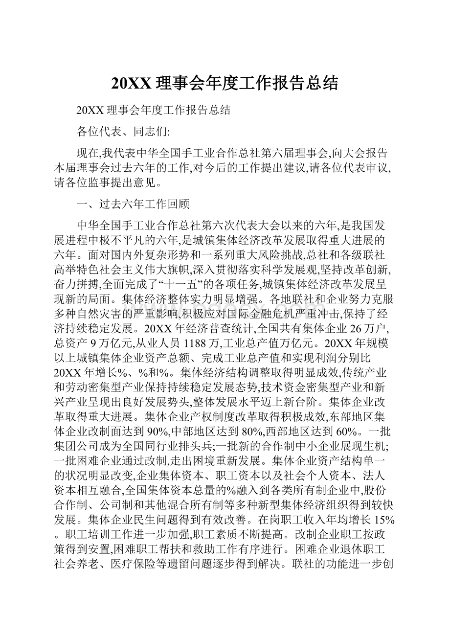 20XX理事会年度工作报告总结.docx