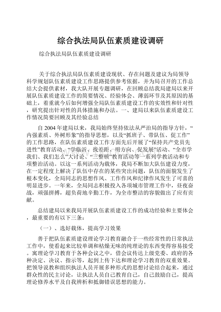综合执法局队伍素质建设调研.docx_第1页