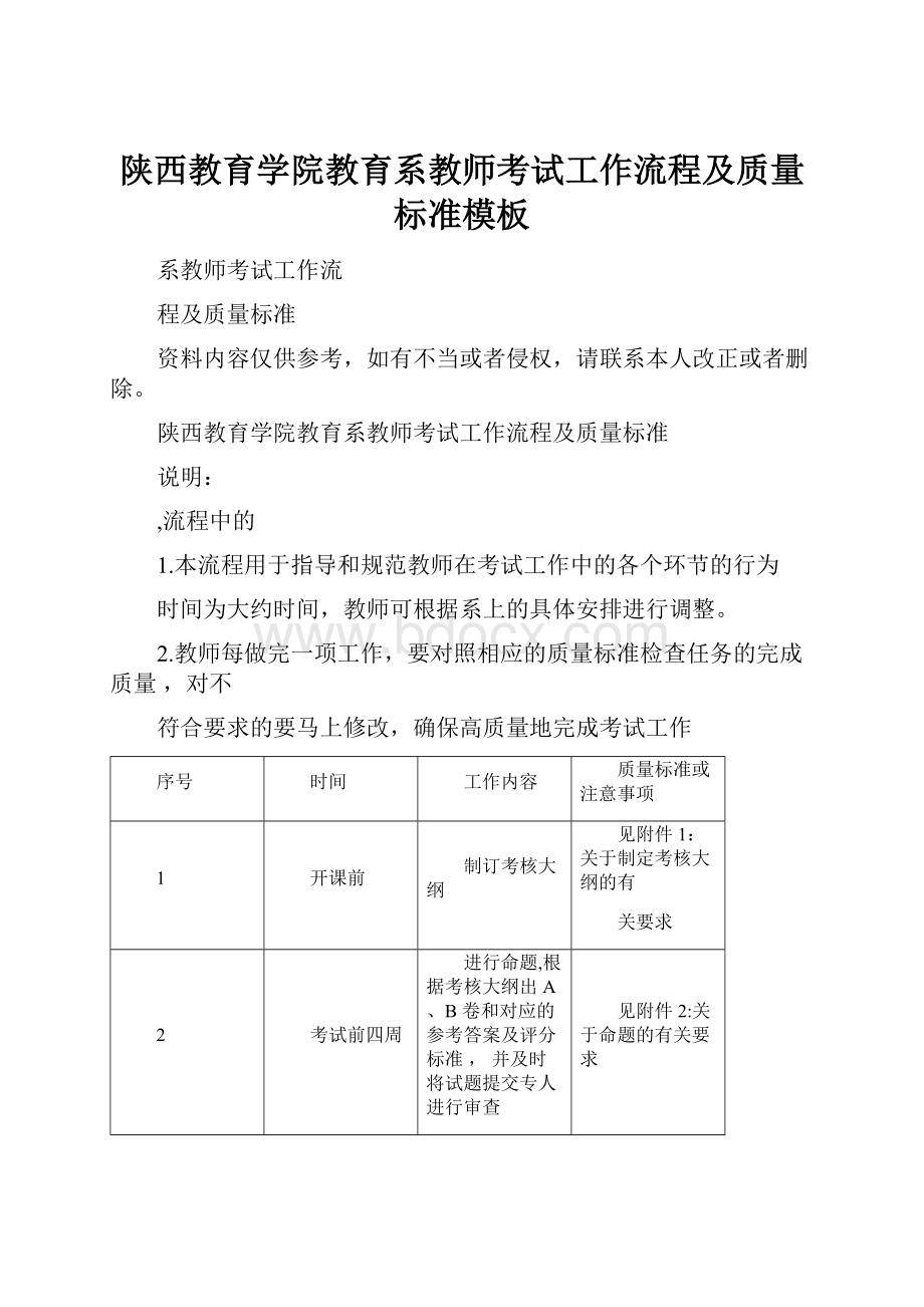 陕西教育学院教育系教师考试工作流程及质量标准模板.docx