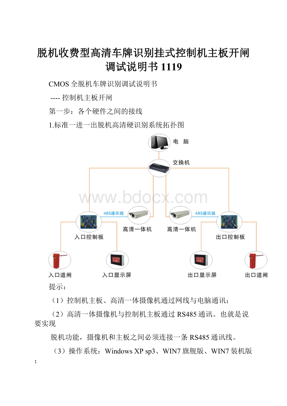 脱机收费型高清车牌识别挂式控制机主板开闸调试说明书1119.docx_第1页