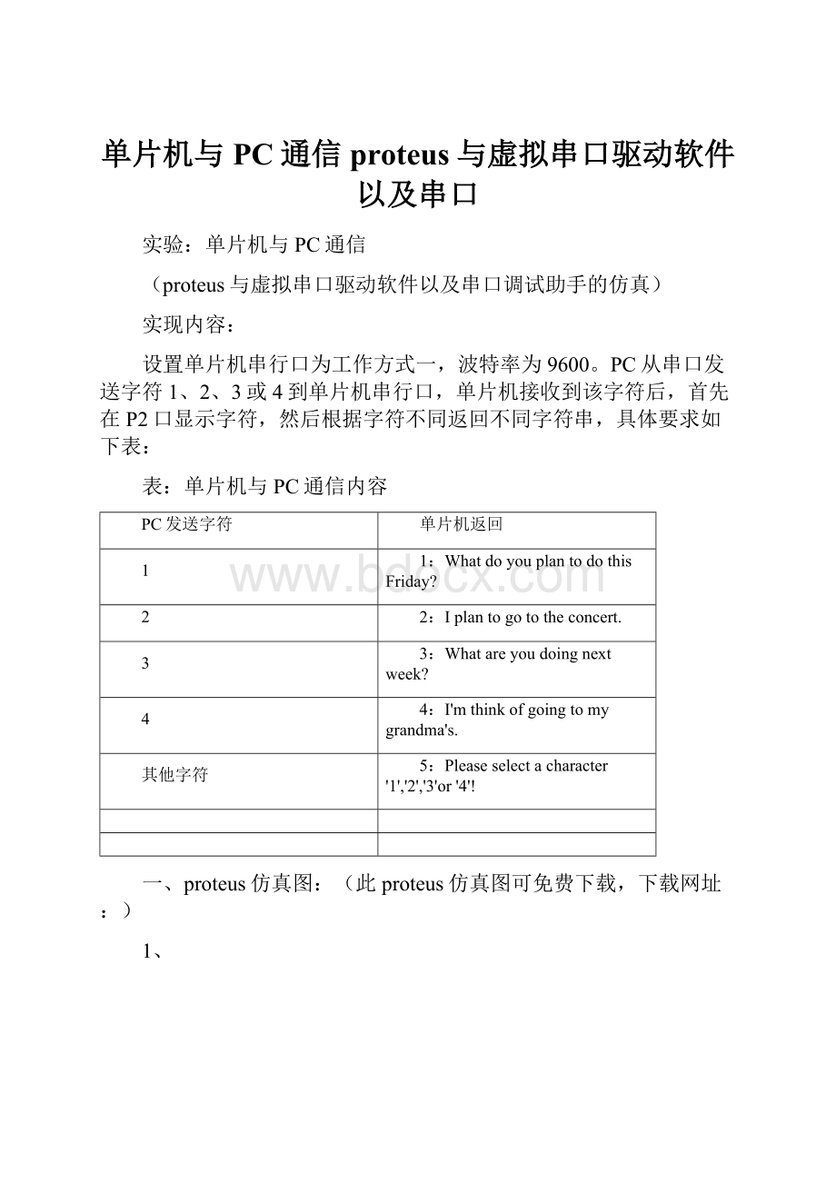 单片机与PC通信proteus与虚拟串口驱动软件以及串口.docx