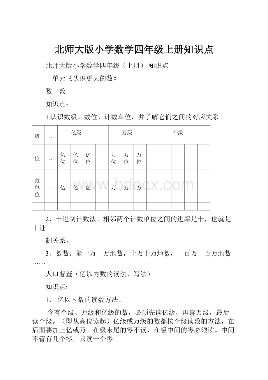 北师大版小学数学四年级上册知识点.docx_第1页