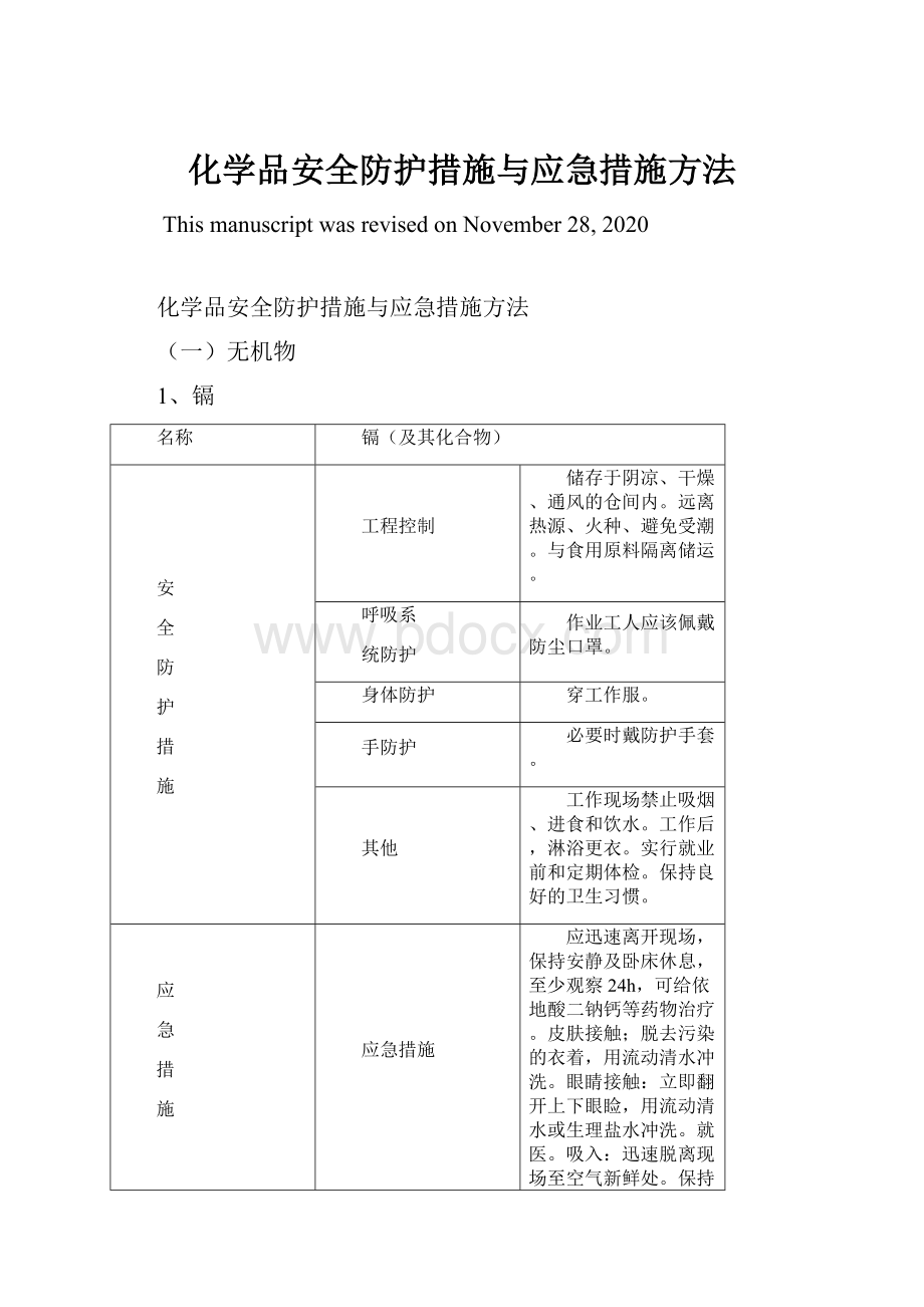 化学品安全防护措施与应急措施方法.docx