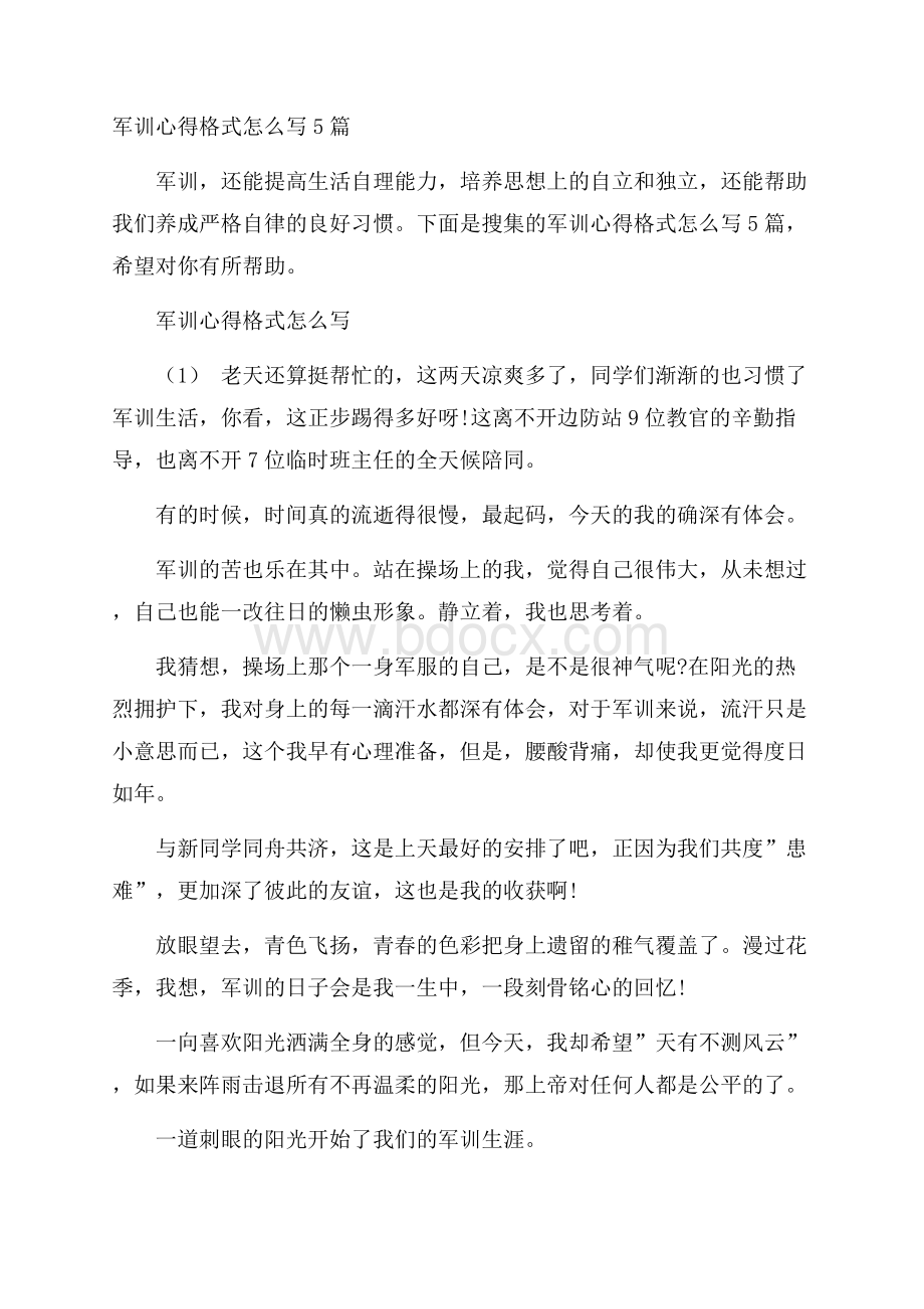 军训心得格式怎么写5篇.docx_第1页