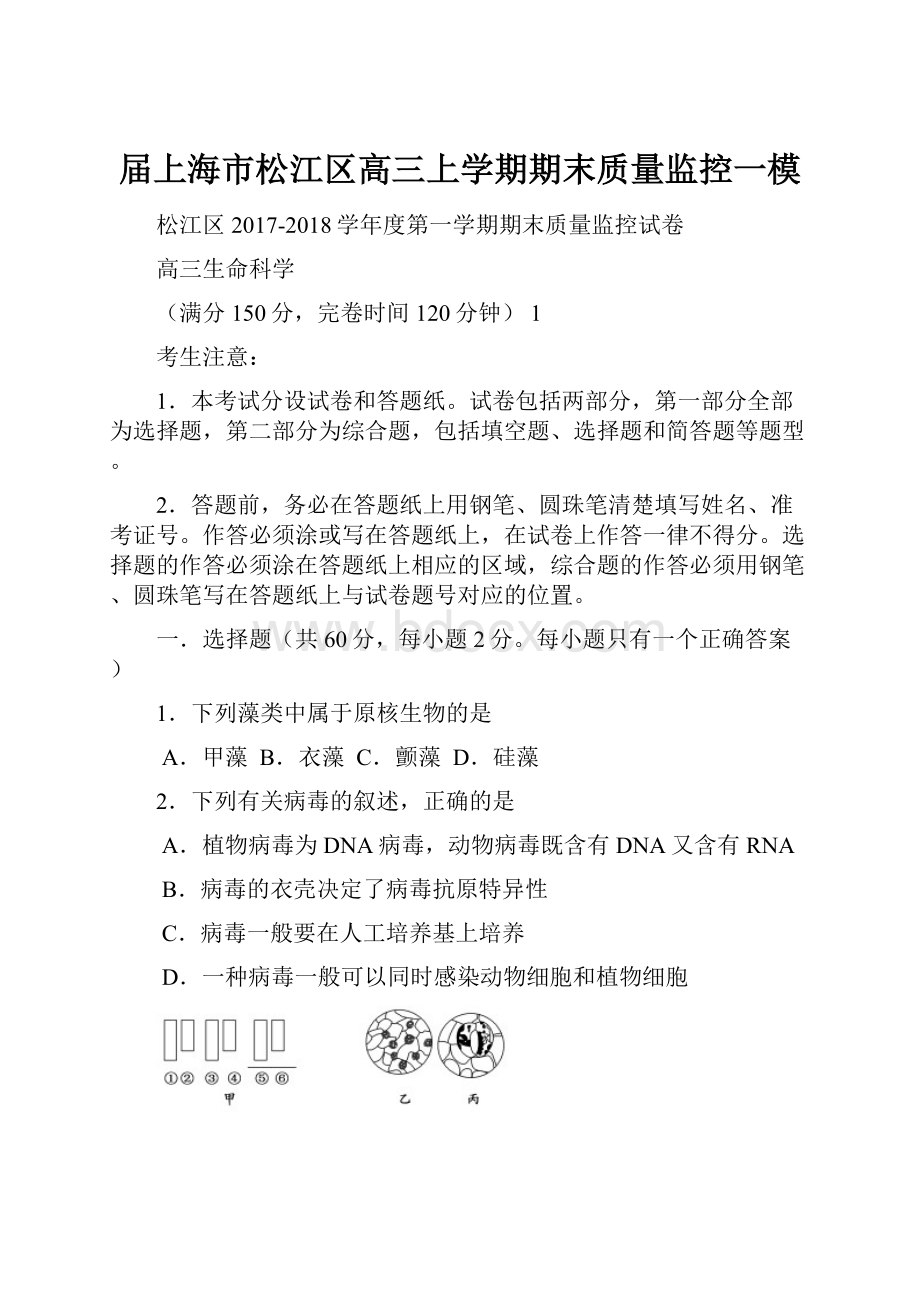 届上海市松江区高三上学期期末质量监控一模.docx