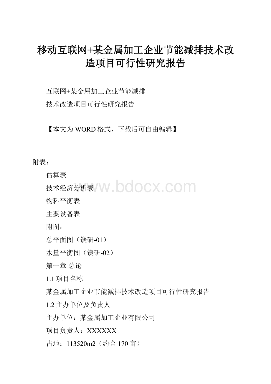 移动互联网+某金属加工企业节能减排技术改造项目可行性研究报告.docx_第1页