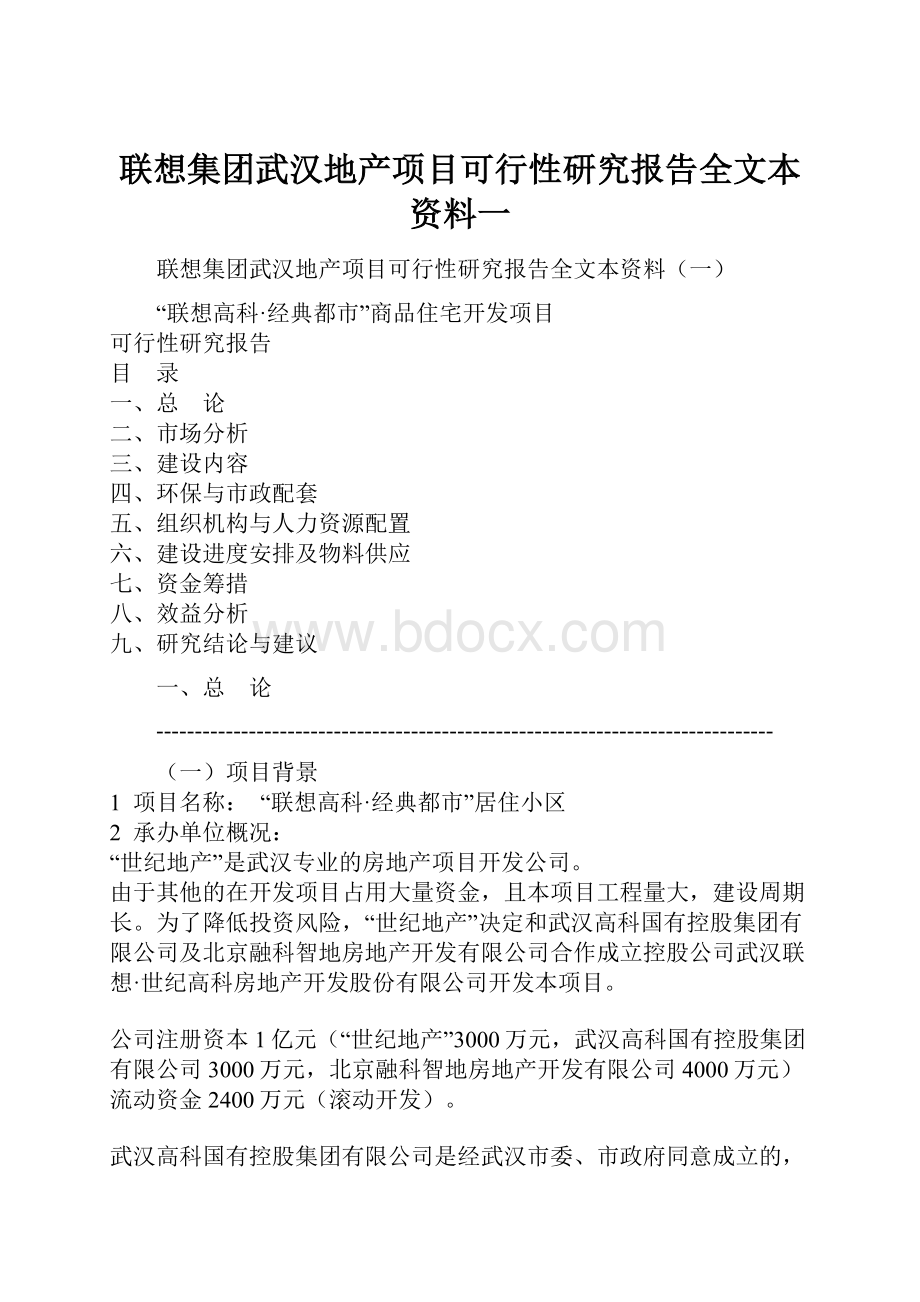 联想集团武汉地产项目可行性研究报告全文本资料一.docx_第1页