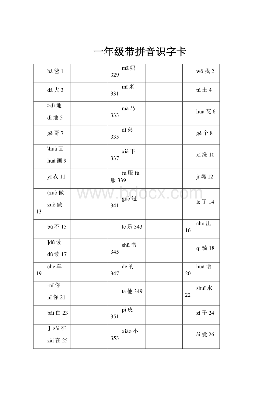 一年级带拼音识字卡.docx_第1页