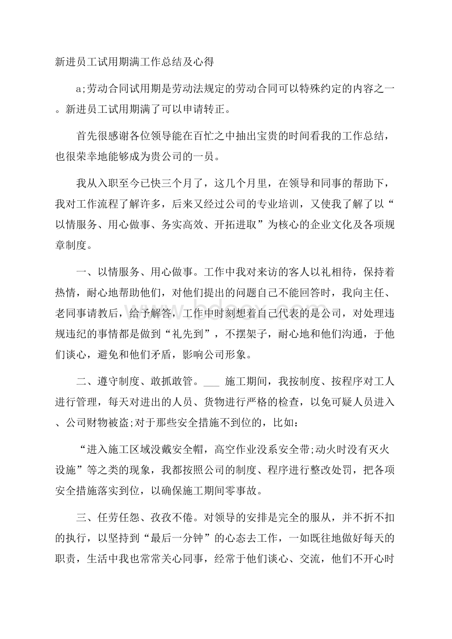 新进员工试用期满工作总结及心得.docx