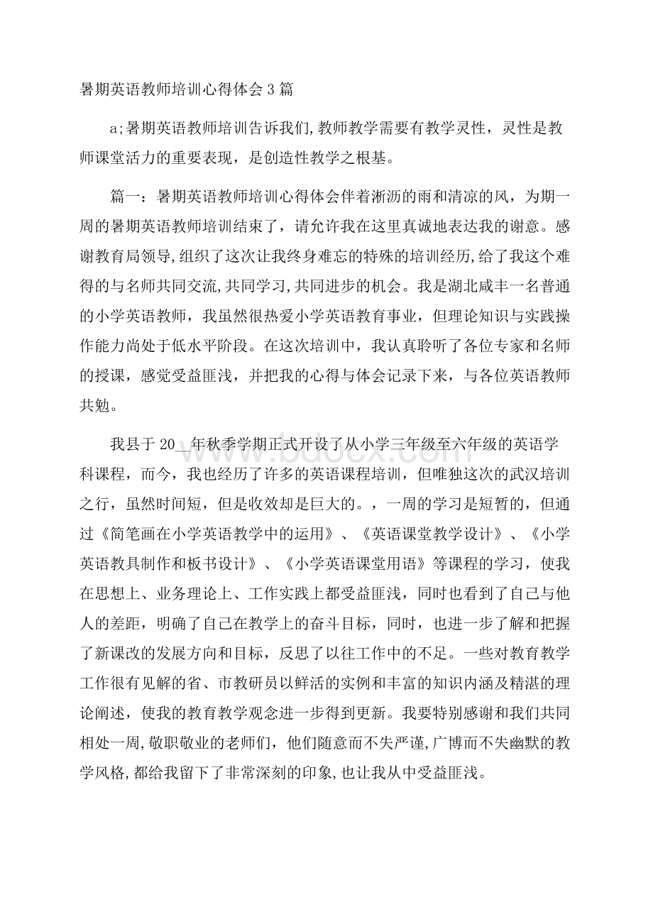 暑期英语教师培训心得体会3篇.docx