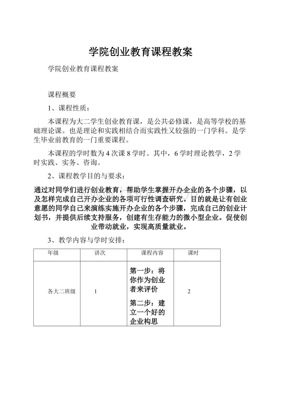 学院创业教育课程教案.docx_第1页