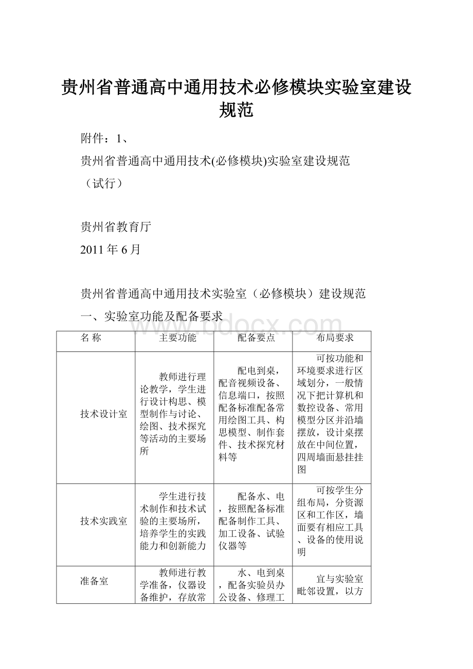 贵州省普通高中通用技术必修模块实验室建设规范.docx