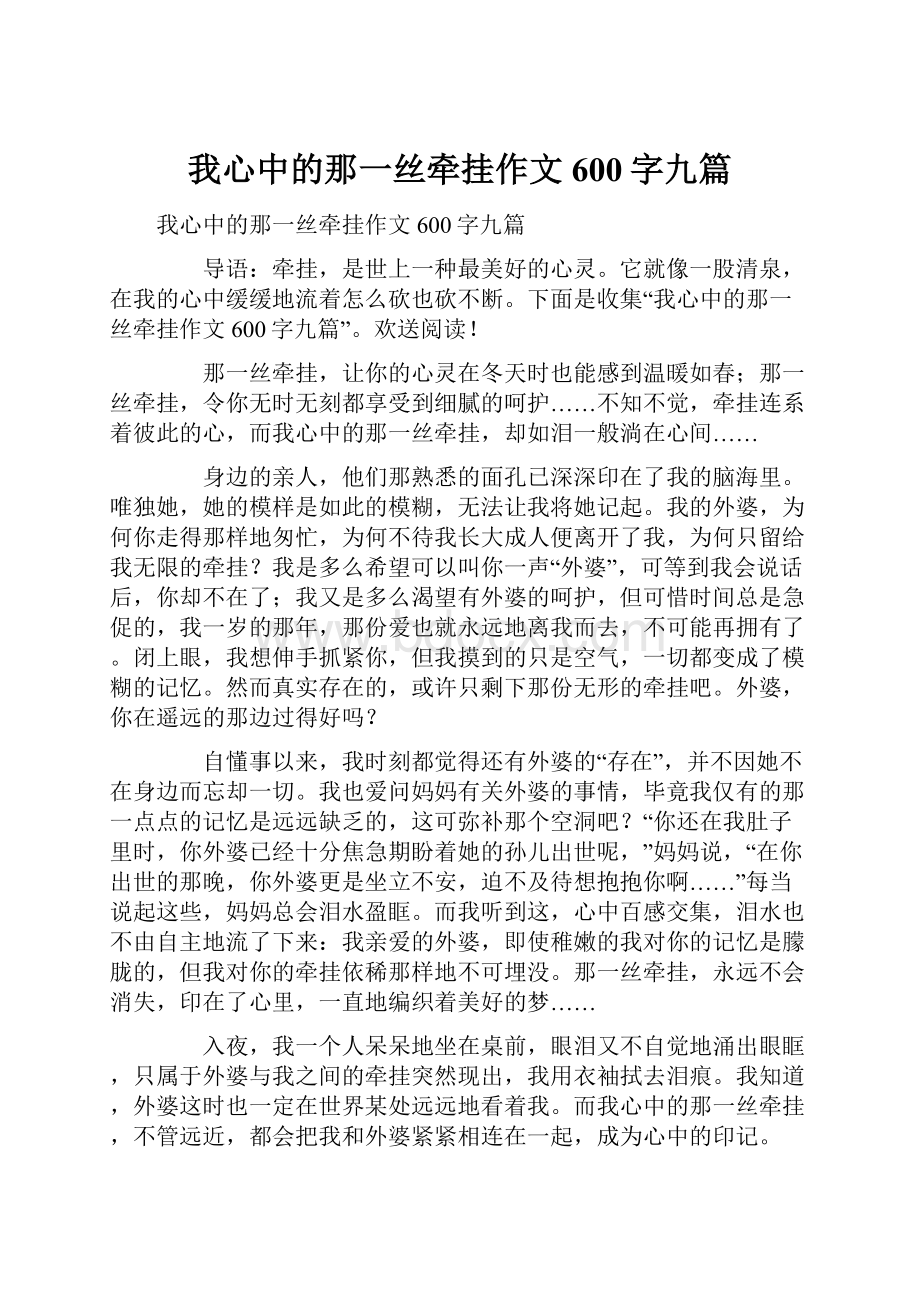 我心中的那一丝牵挂作文600字九篇.docx