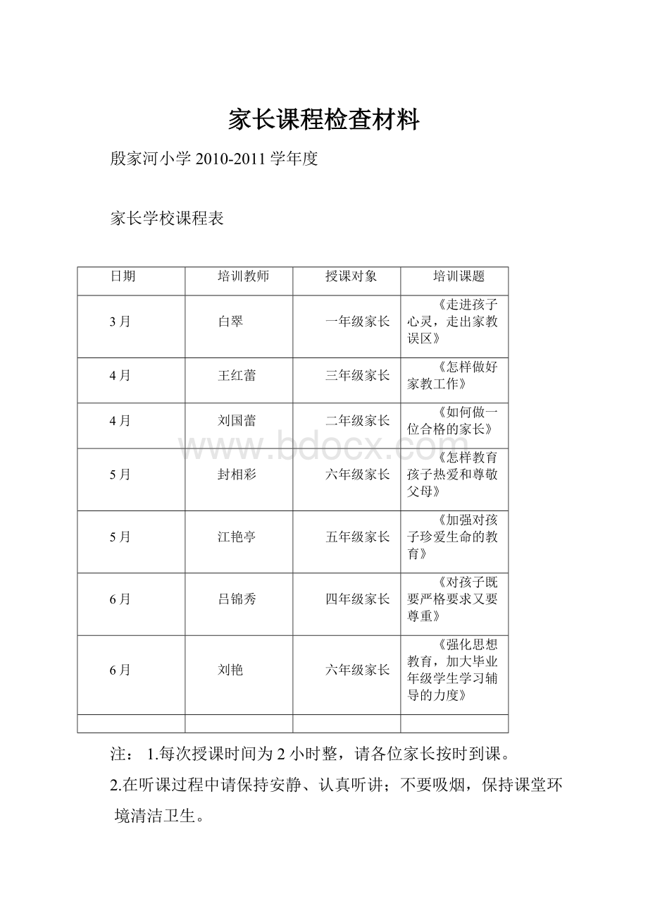 家长课程检查材料.docx