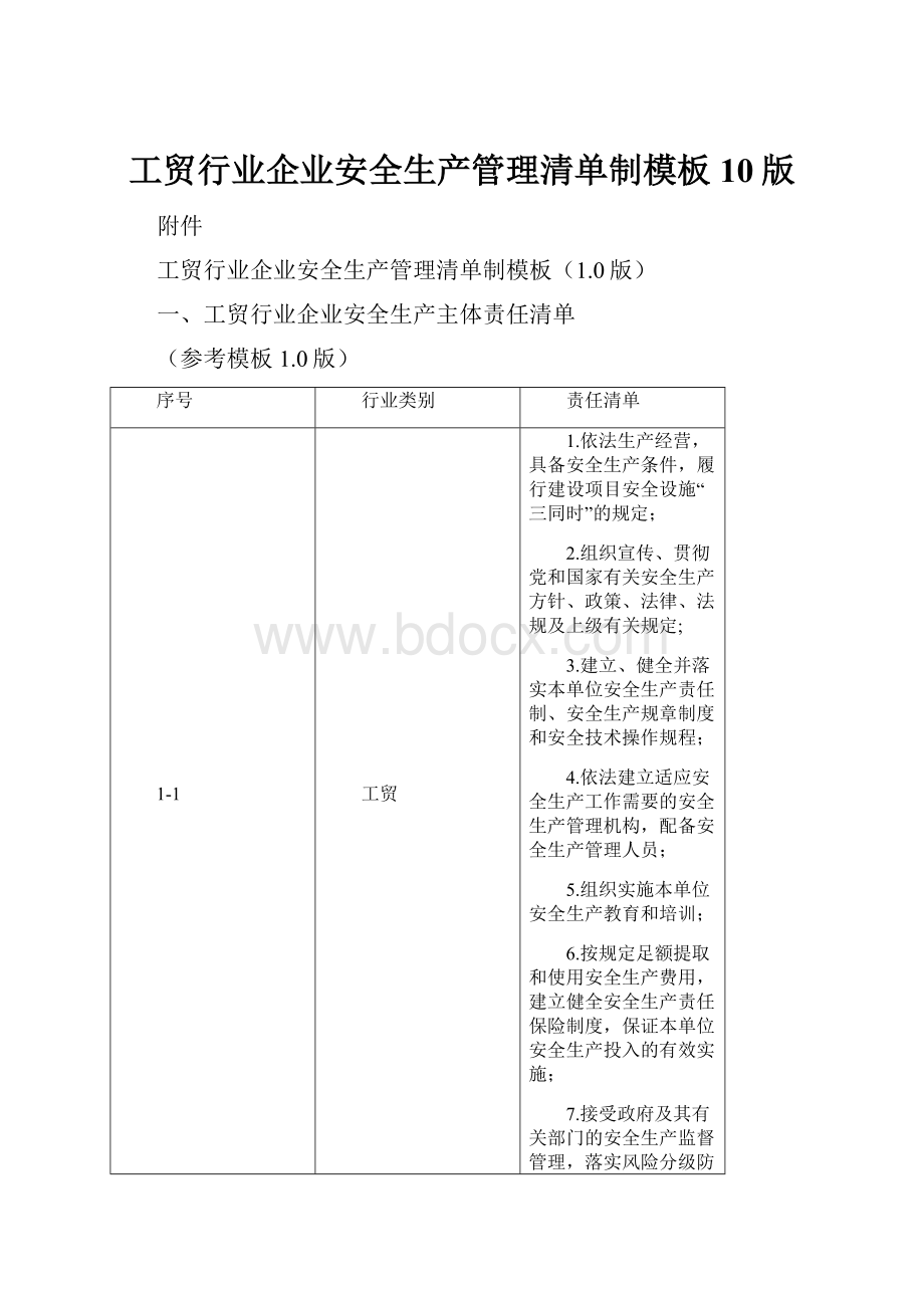 工贸行业企业安全生产管理清单制模板10版.docx_第1页