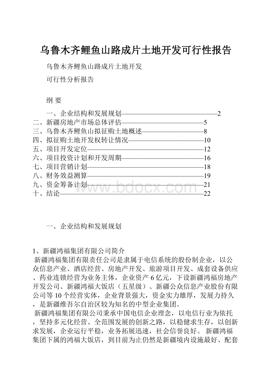 乌鲁木齐鲤鱼山路成片土地开发可行性报告.docx_第1页