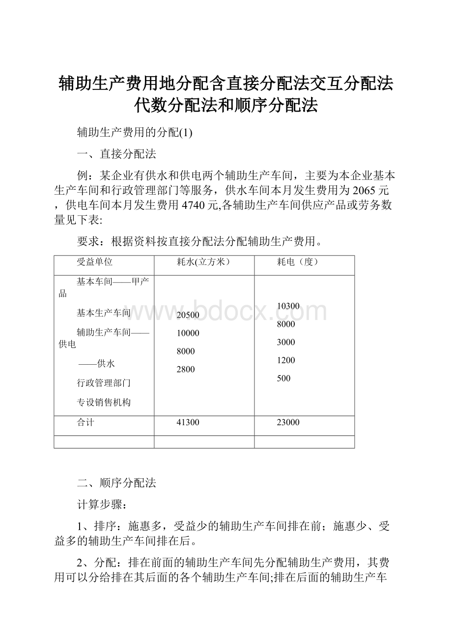 辅助生产费用地分配含直接分配法交互分配法代数分配法和顺序分配法.docx_第1页