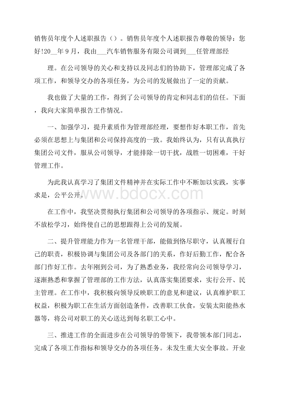 销售员年度个人述职报告().docx