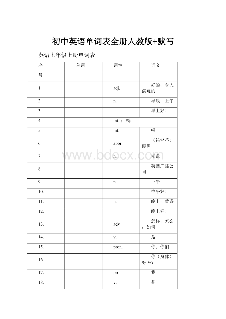 初中英语单词表全册人教版+默写.docx_第1页