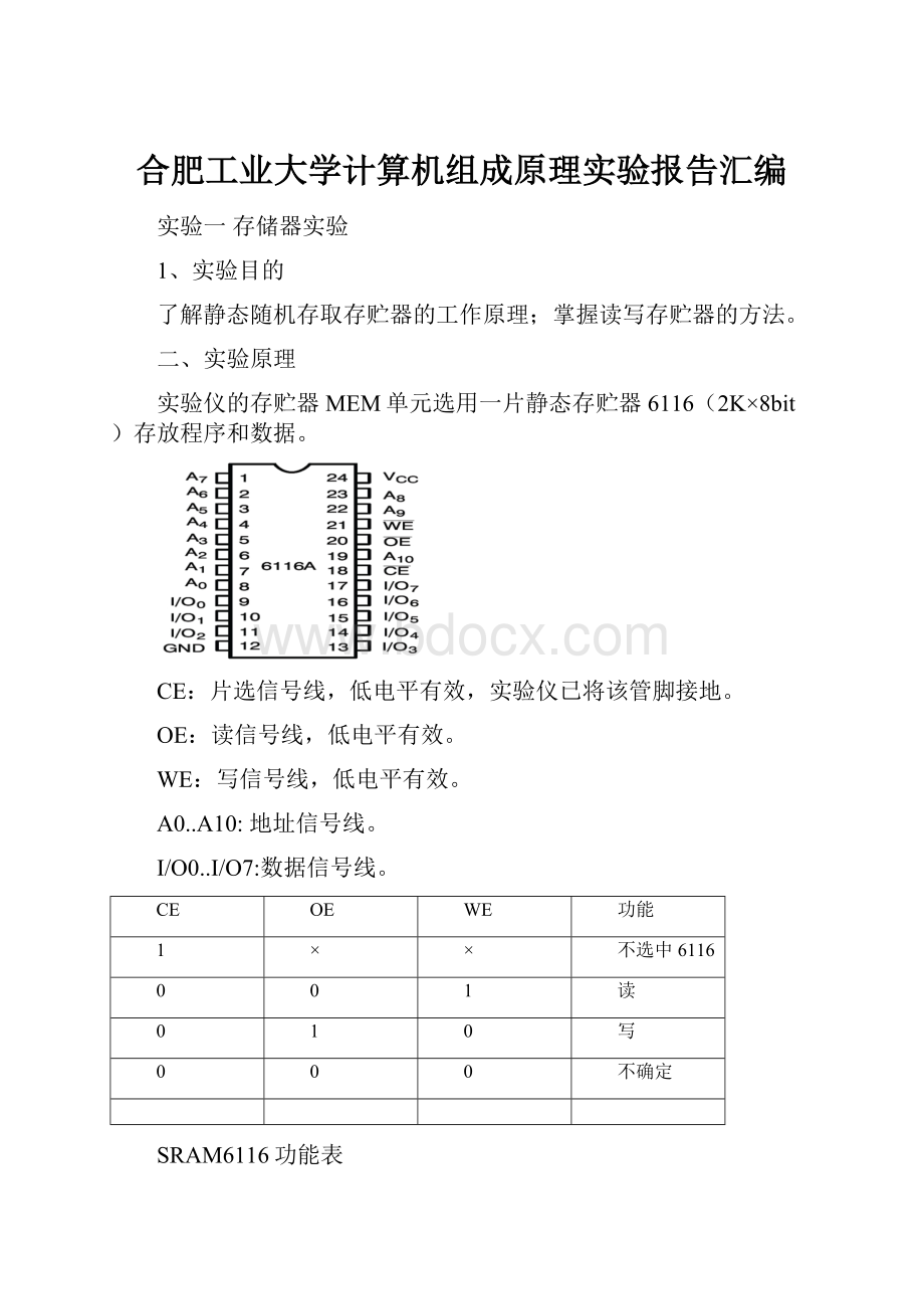 合肥工业大学计算机组成原理实验报告汇编.docx_第1页