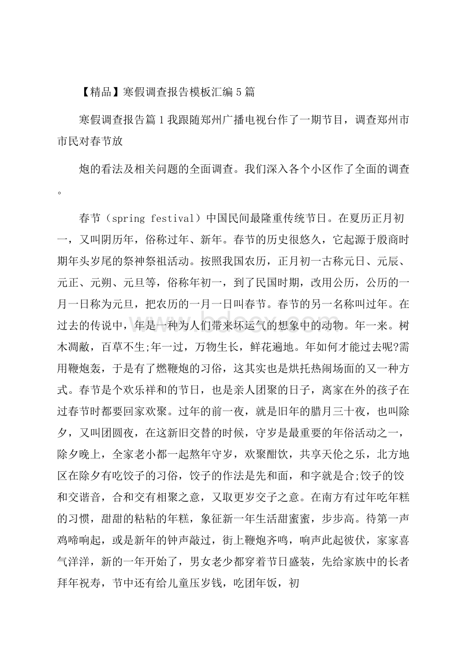 精品寒假调查报告模板汇编5篇_0.docx