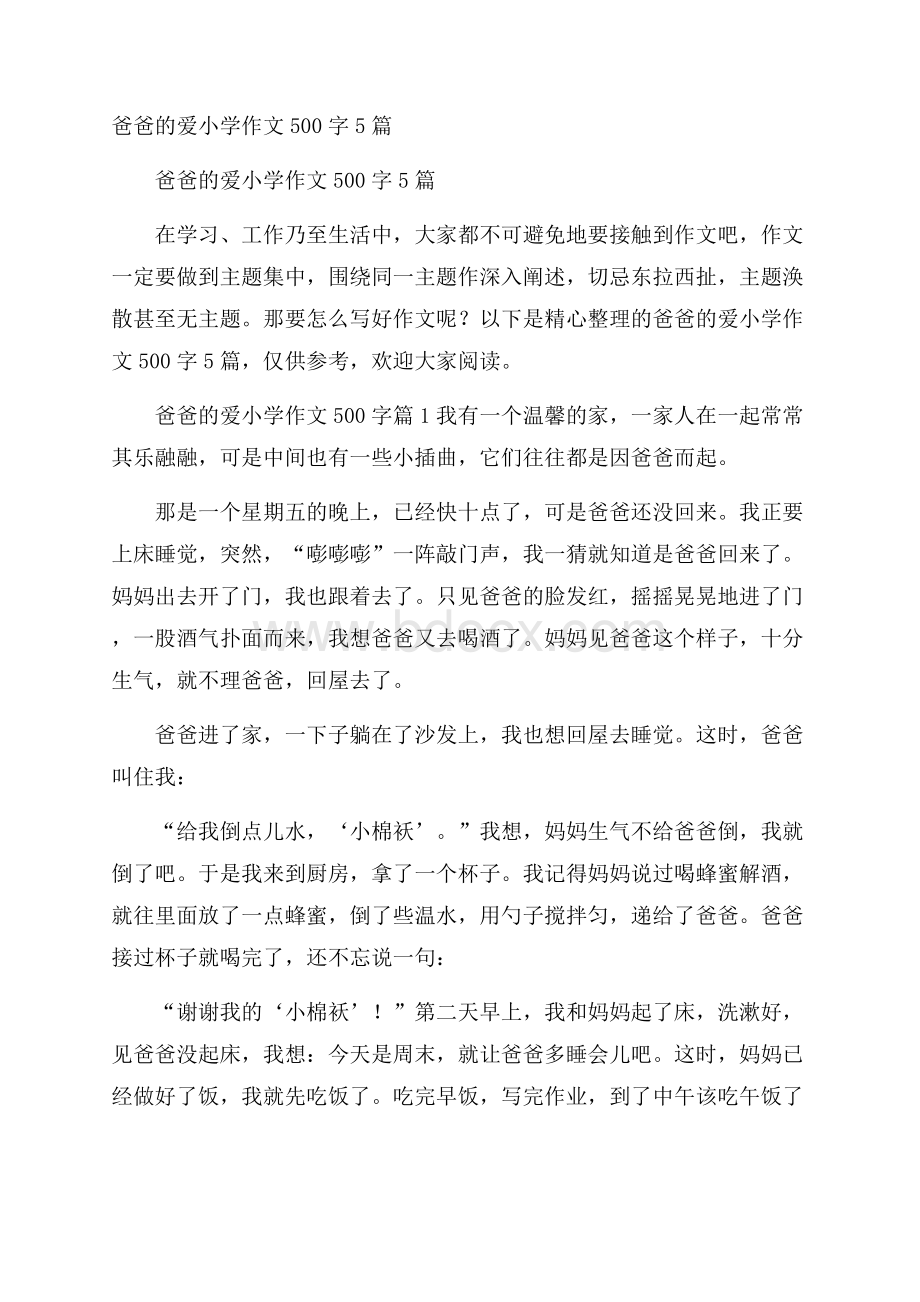 爸爸的爱小学作文500字5篇.docx_第1页