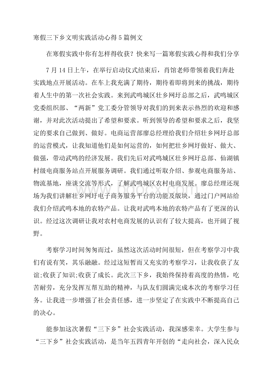 寒假三下乡文明实践活动心得5篇例文.docx