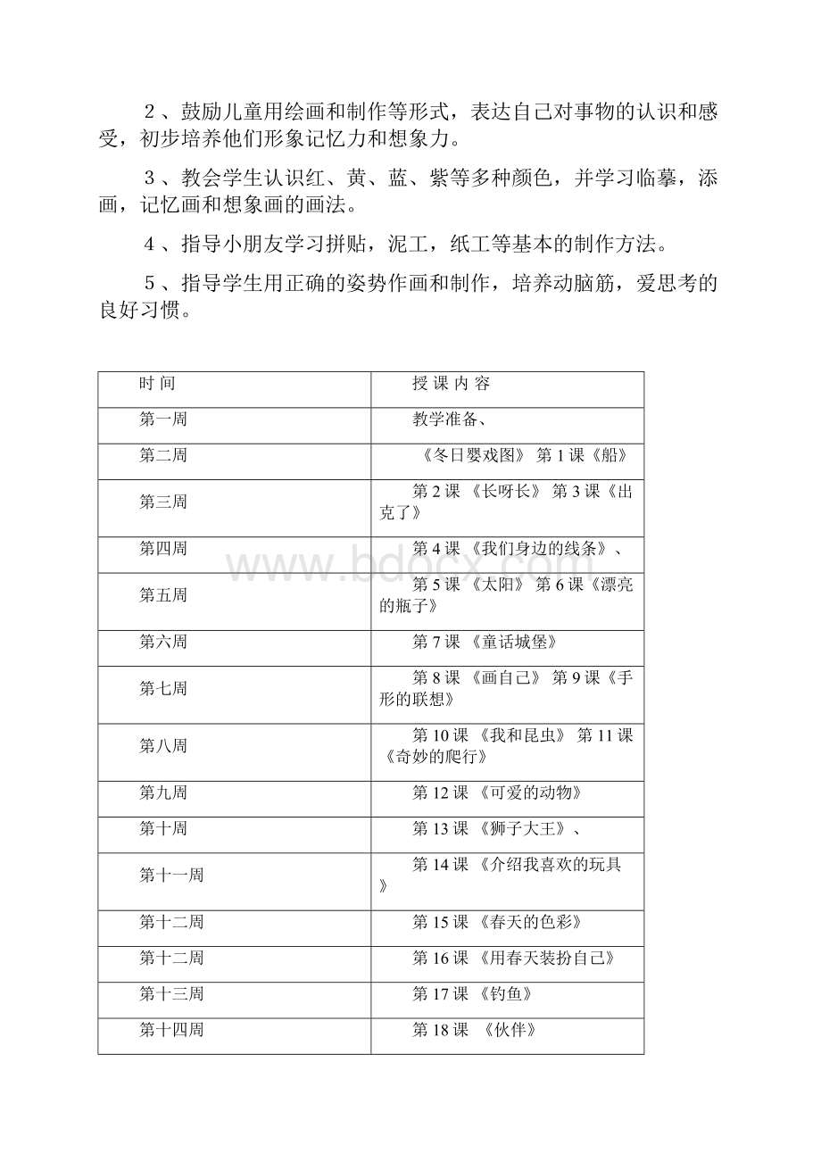 人美版一年级下册美术教学计划教学进度.docx_第2页