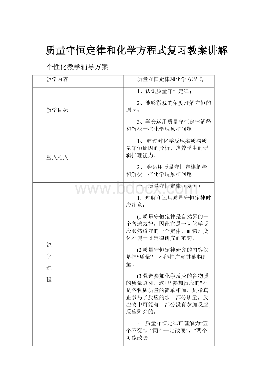 质量守恒定律和化学方程式复习教案讲解.docx_第1页