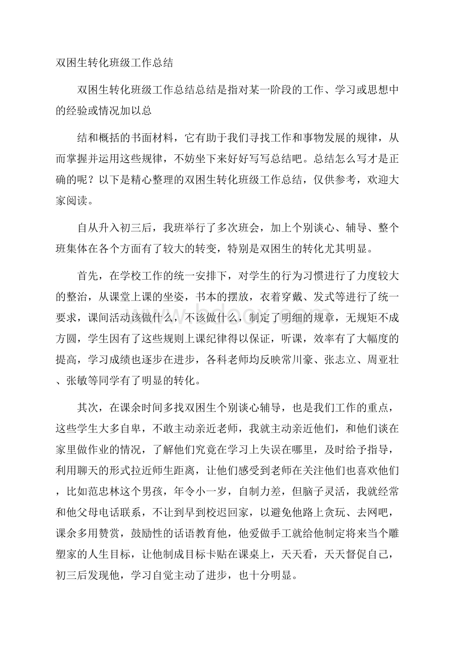 双困生转化班级工作总结.docx