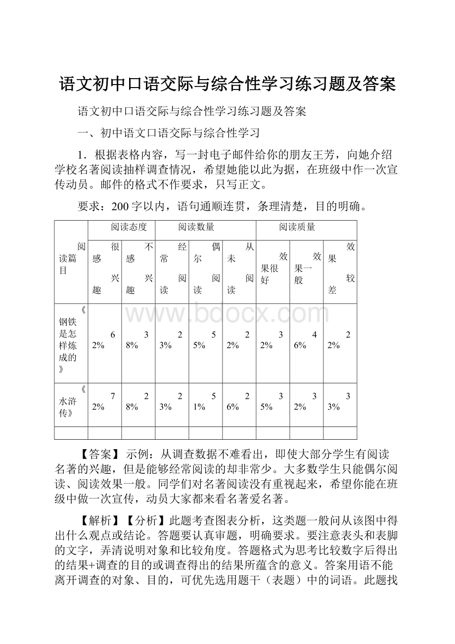 语文初中口语交际与综合性学习练习题及答案.docx