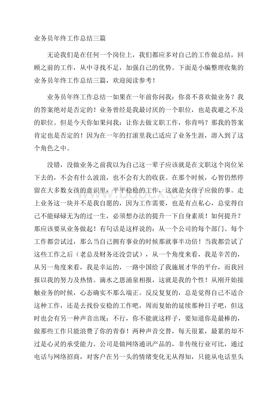 业务员年终工作总结三篇.docx