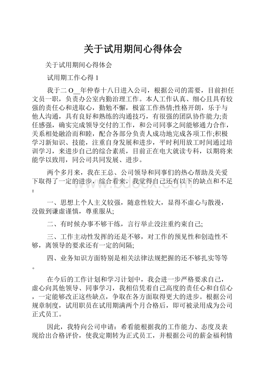 关于试用期间心得体会.docx