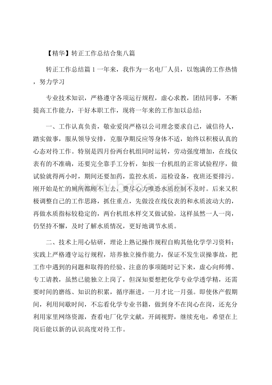 精华转正工作总结合集八篇.docx_第1页