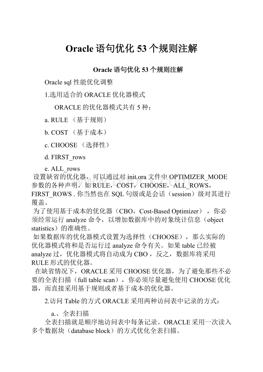 Oracle语句优化53个规则注解.docx