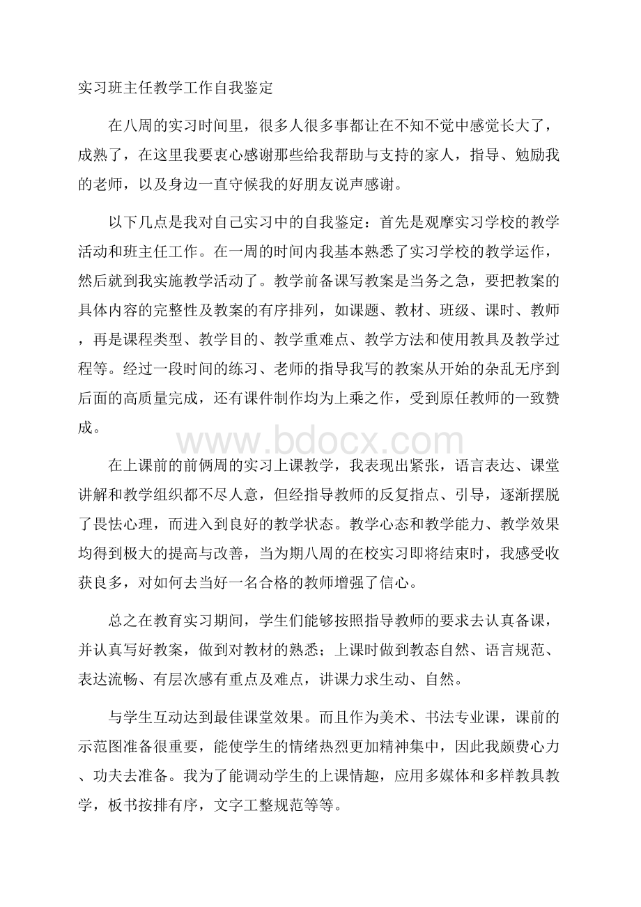 实习班主任教学工作自我鉴定.docx