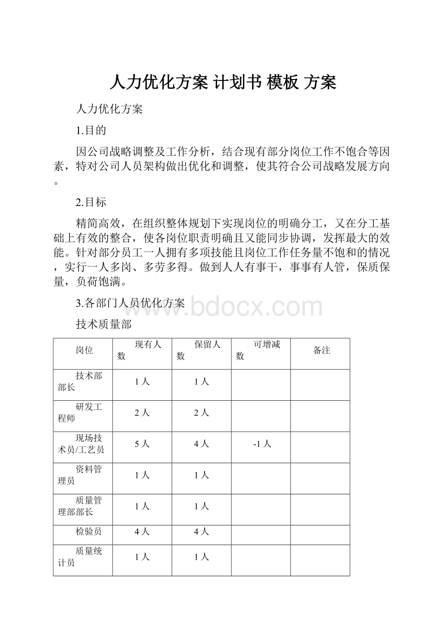 人力优化方案 计划书 模板 方案.docx_第1页