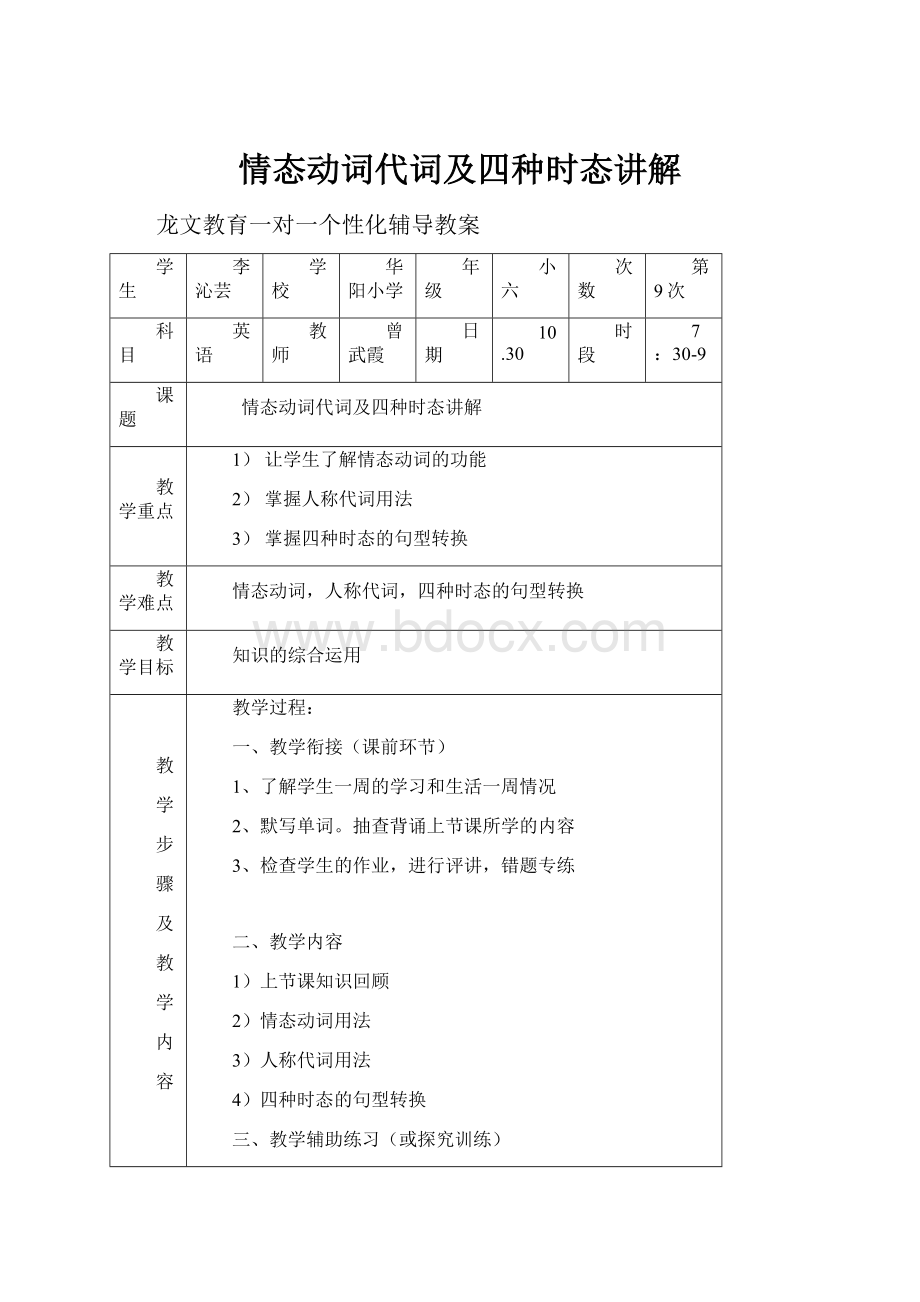 情态动词代词及四种时态讲解.docx