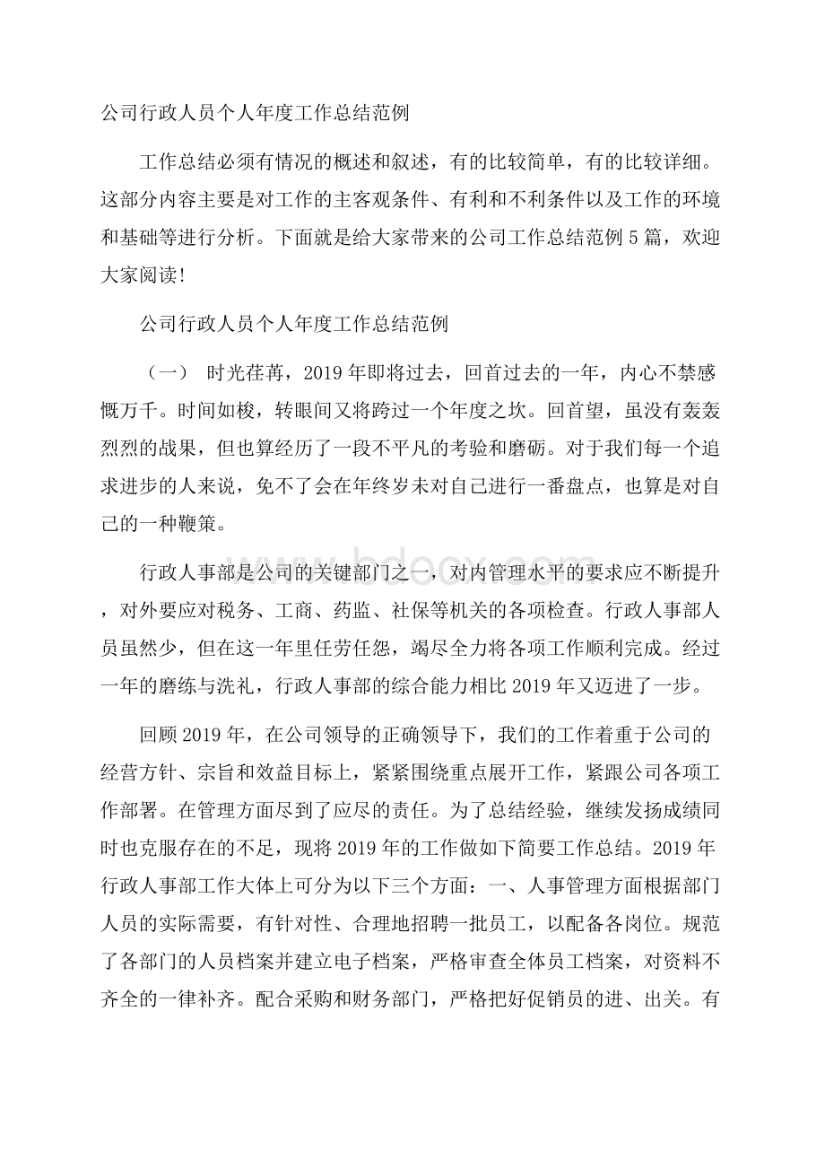 公司行政人员个人年度工作总结范例.docx_第1页